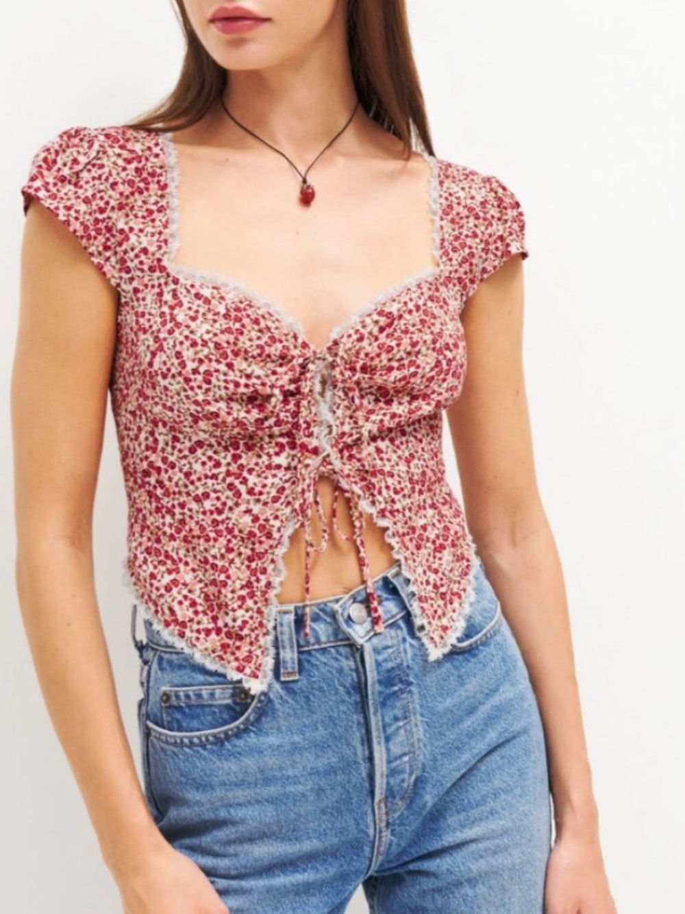 Reformation Safia Top La Vie En Rose Romantic Floral Lace Sweetheart Neckline